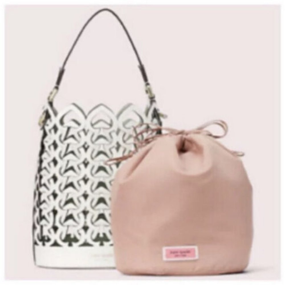 NEW KATE SPADE NEW YORK Dorie Italian Leather Bucket Bag Optic White FREE SHIP!